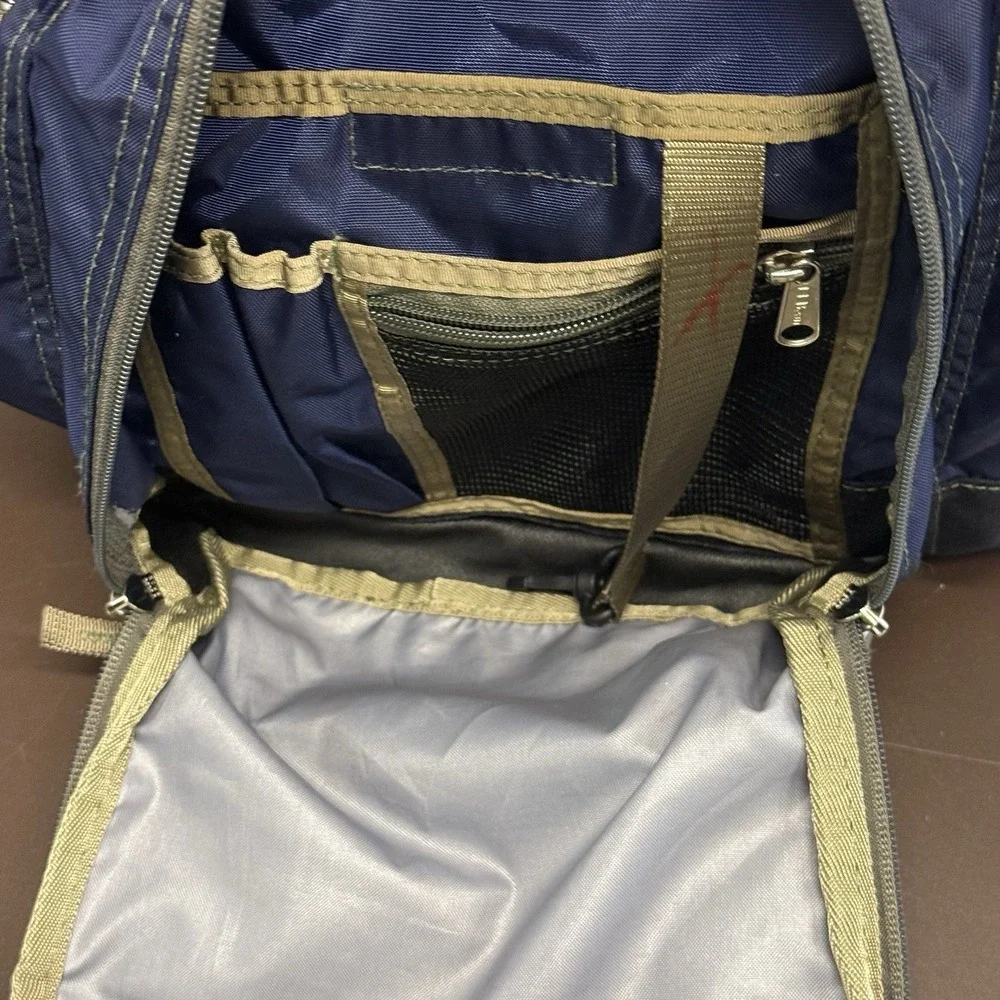 Y2K L.L. Bean Backpack Dinosaur Travel Book Gym Reflective Embroidered Blue Rare